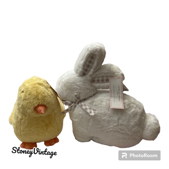 Cupcakes and Cashmere Yellow Easter Chick Pillow and White Bunny Rabbit Pillow - Picture 1 of 12